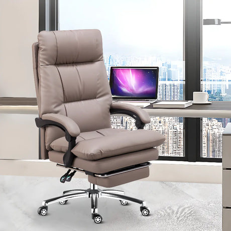 Adjustable Recliner Leather Office Chair with Footrest Image - 1