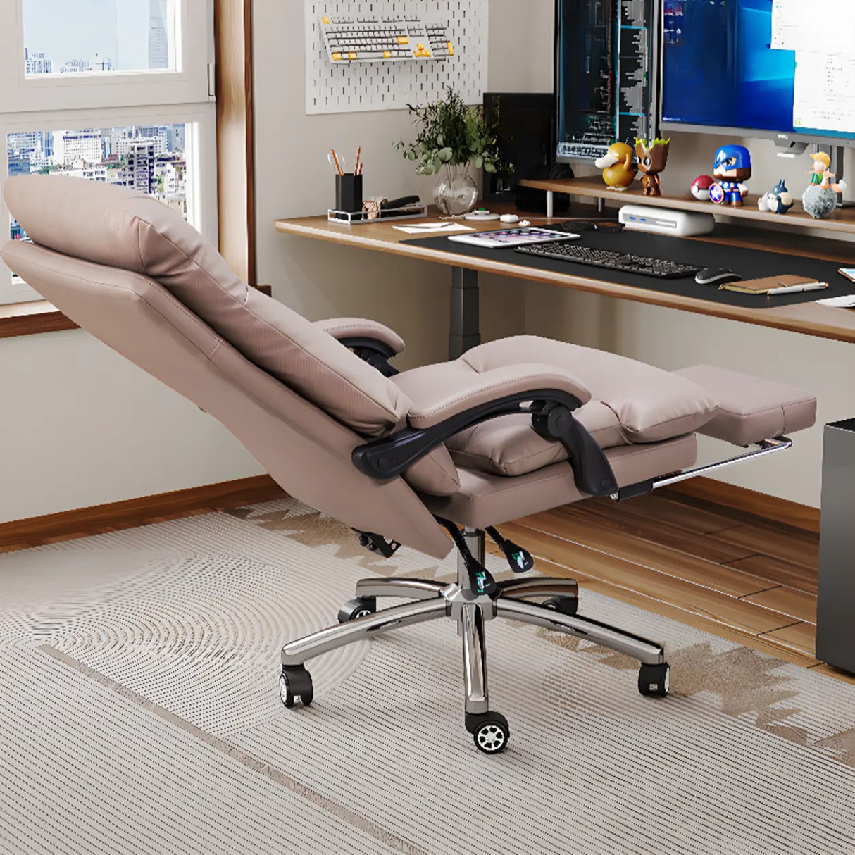 Adjustable Recliner Leather Office Chair with Footrest Image - 5