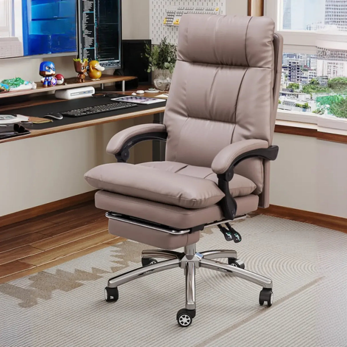 Adjustable Recliner Leather Office Chair with Footrest Image - 6