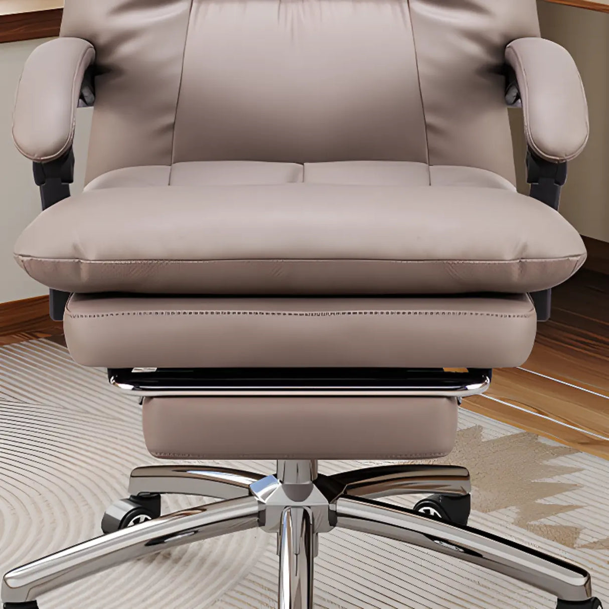 Adjustable Recliner Leather Office Chair with Footrest Image - 7