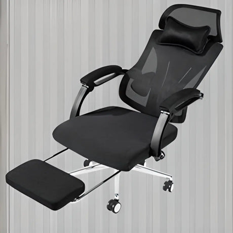 Adjustable Recliner Mesh Office Chair Black with Footrest Image - 1
