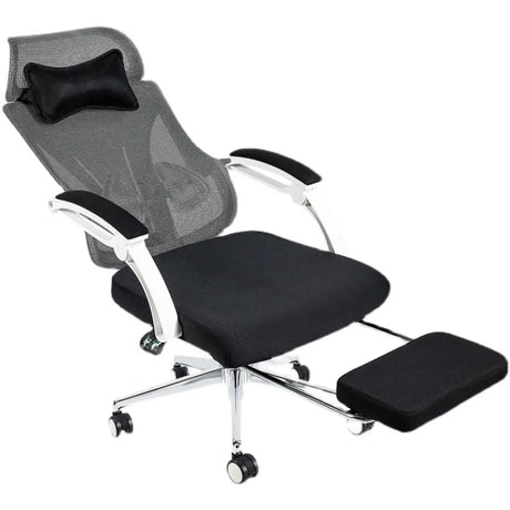 Adjustable Recliner Mesh Office Chair Black with Footrest Image - 2