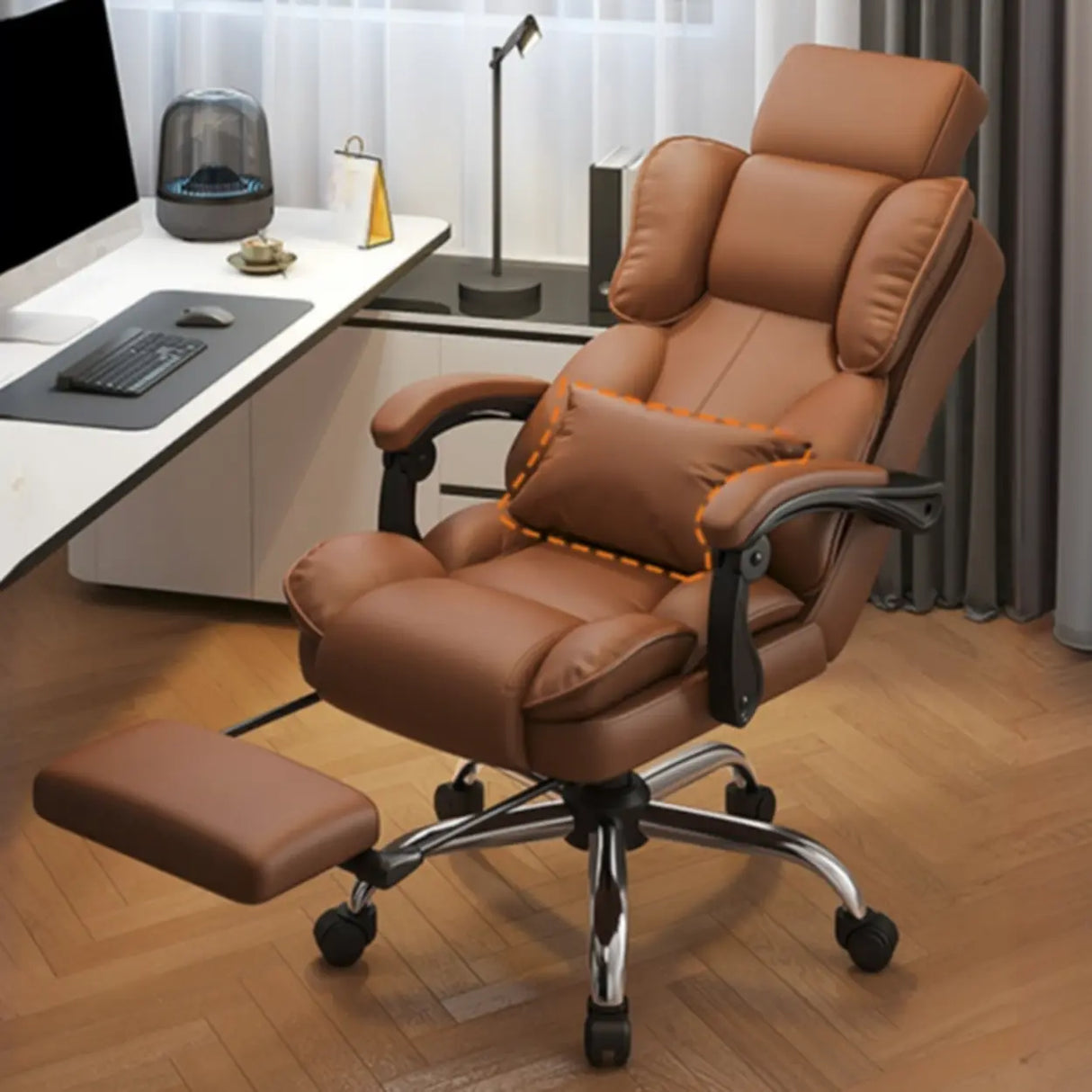 Adjustable Recliner Swivel Leather Office Chair with Wheels Image - 10