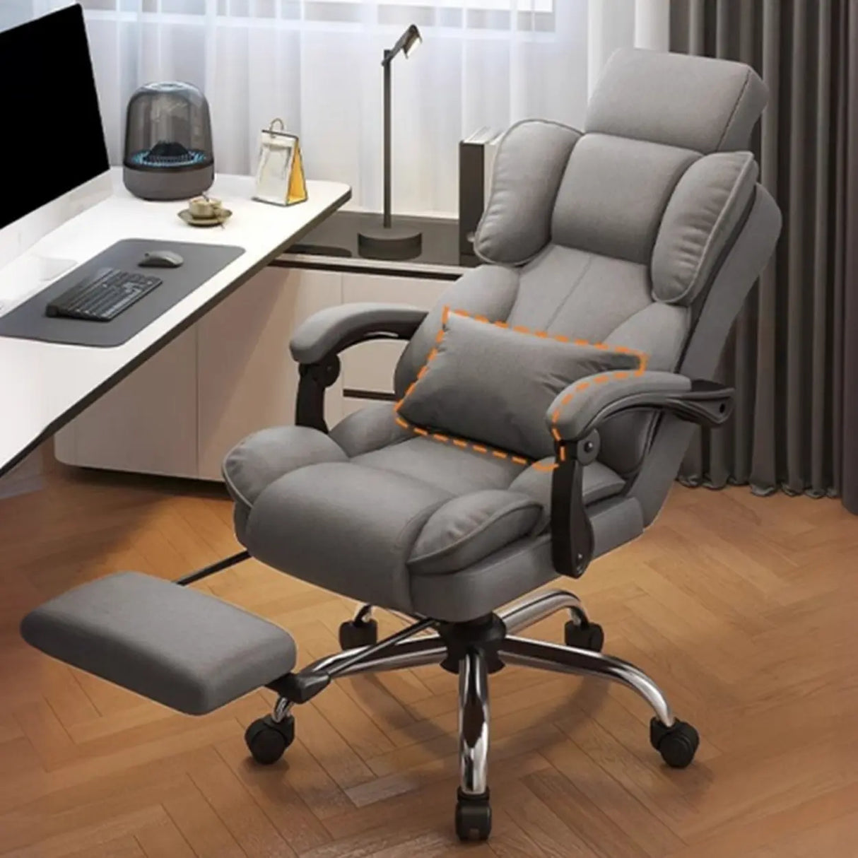 Adjustable Recliner Swivel Leather Office Chair with Wheels Image - 11