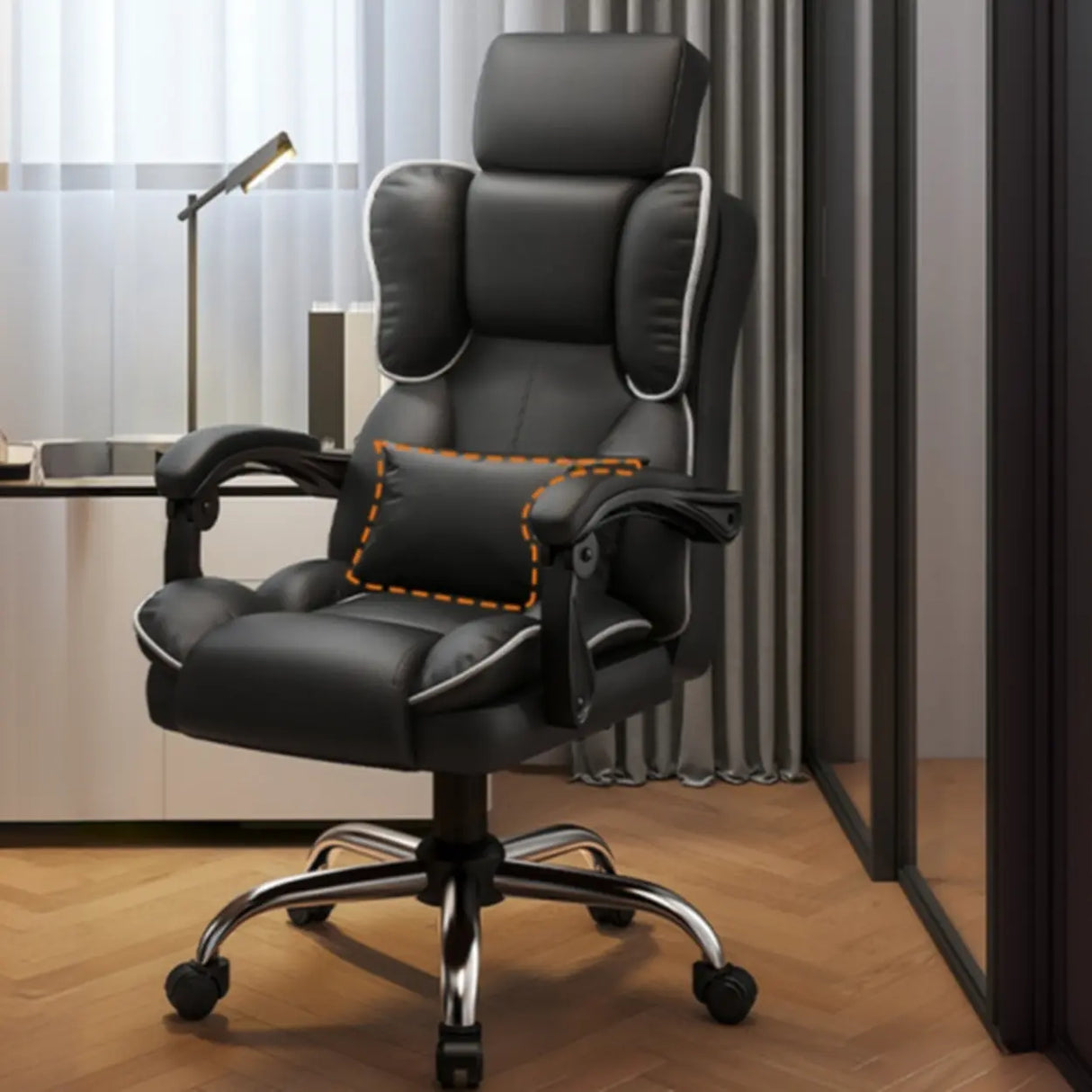 Adjustable Recliner Swivel Leather Office Chair with Wheels Image - 2
