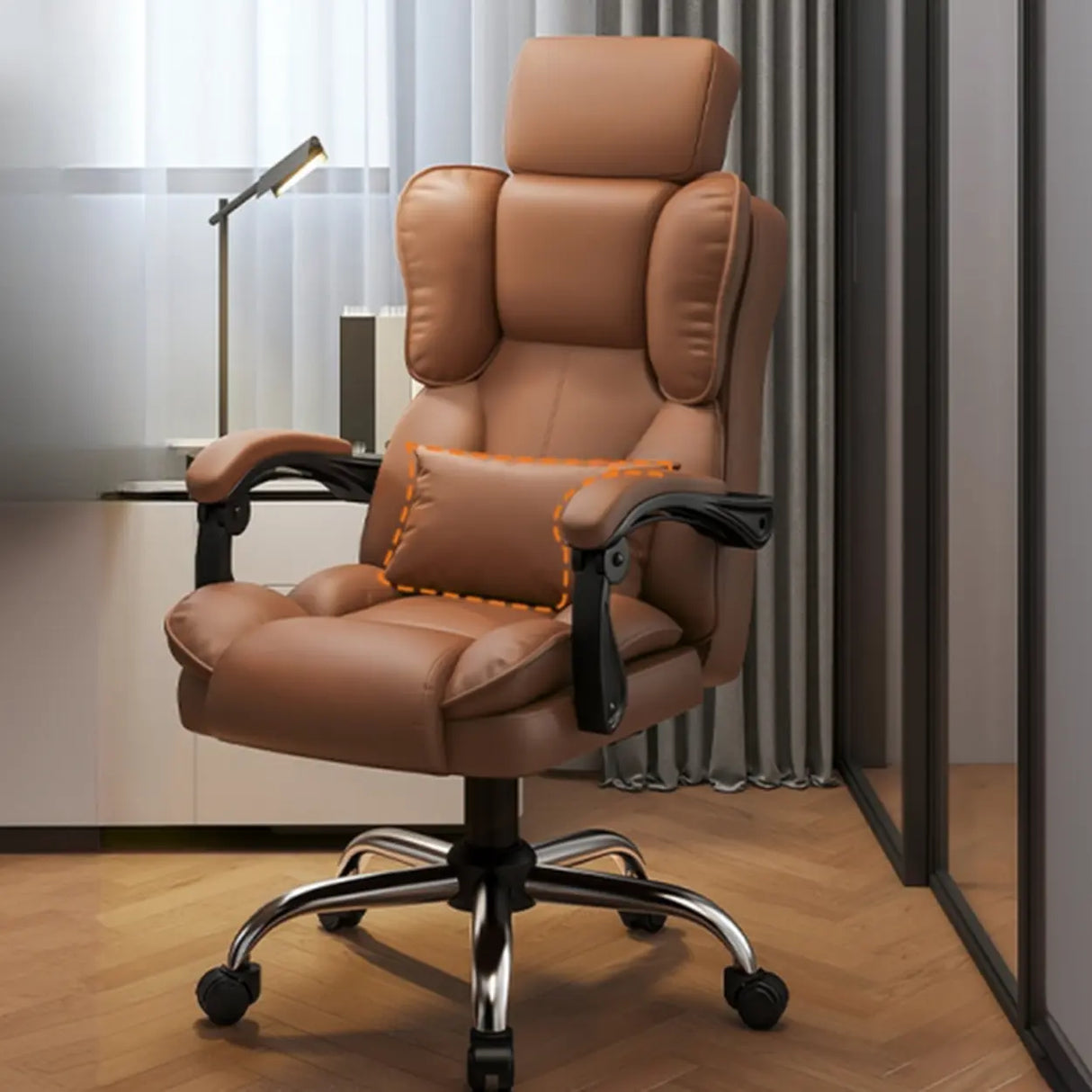 Adjustable Recliner Swivel Leather Office Chair with Wheels Image - 5