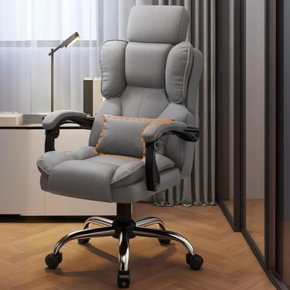 Adjustable Recliner Swivel Leather Office Chair with Wheels Image - 7