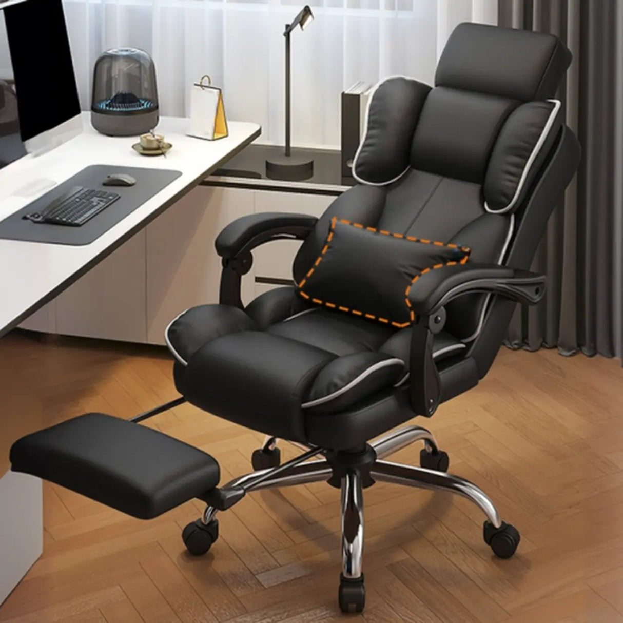 Adjustable Recliner Swivel Leather Office Chair with Wheels Image - 8