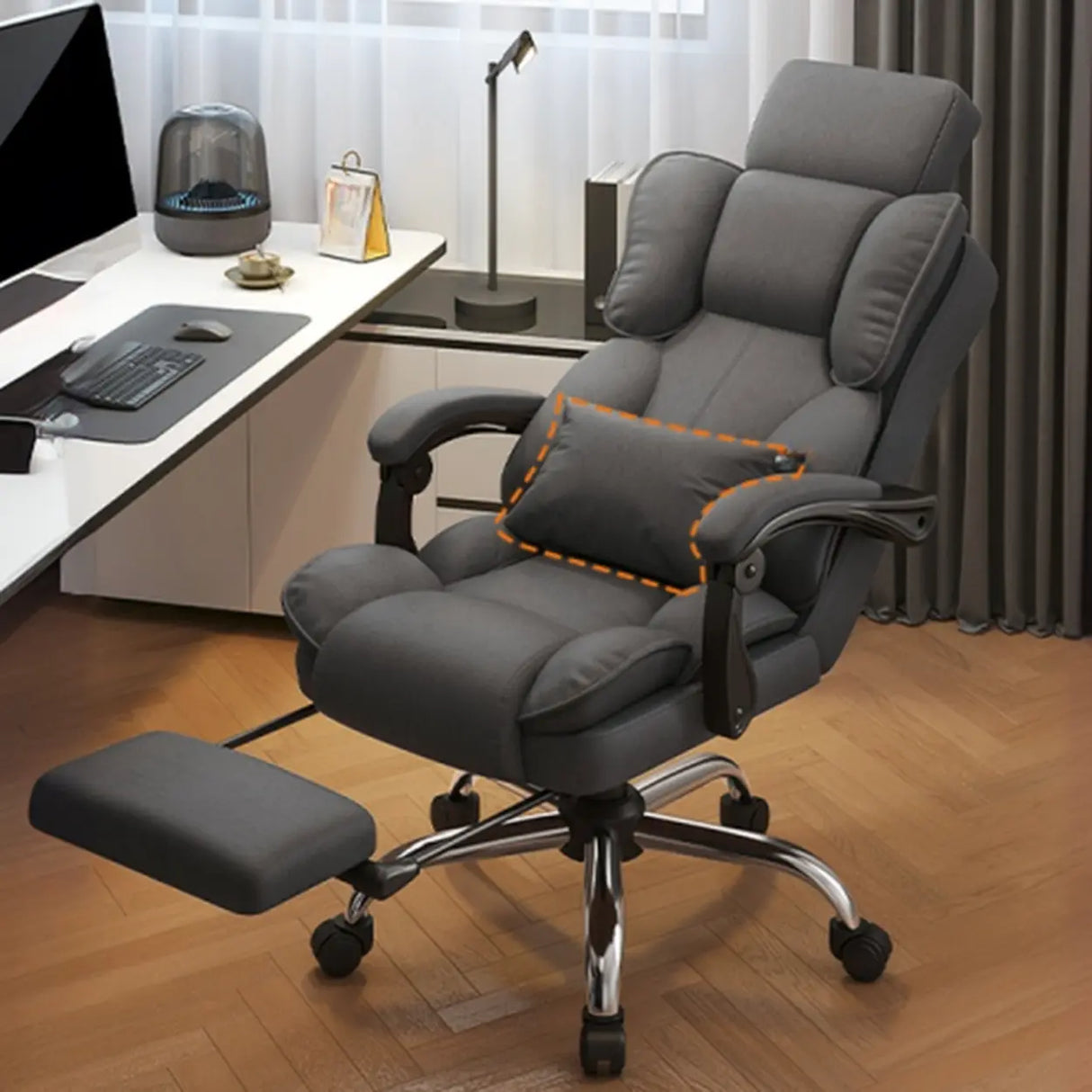 Adjustable Recliner Swivel Leather Office Chair with Wheels Image - 9