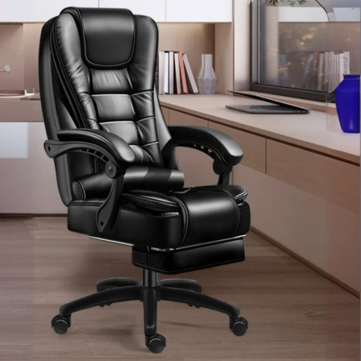 Adjustable Reclining Leather Office Chair with Leg Rest Image - 4