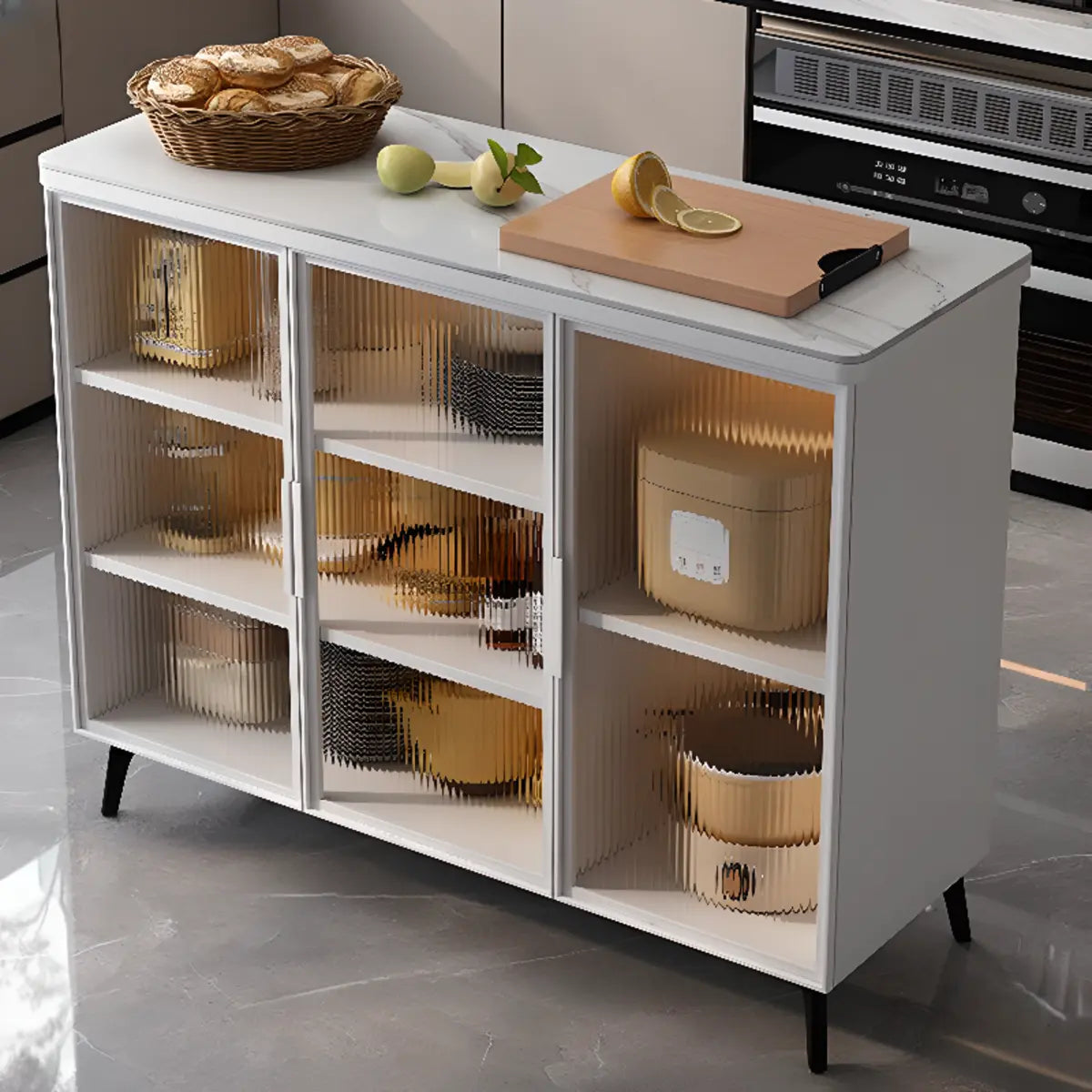 Adjustable Rectangle Stone Grey Kitchen Island Trolley Image - 11