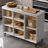 Adjustable Rectangle Stone Grey Kitchen Island Trolley Image - 11
