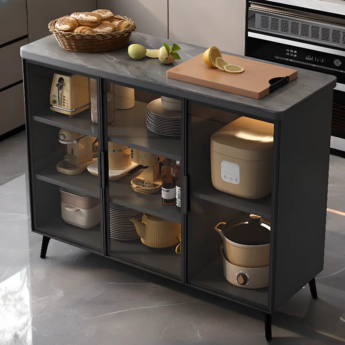 Adjustable Rectangle Stone Grey Kitchen Island Trolley Image - 13