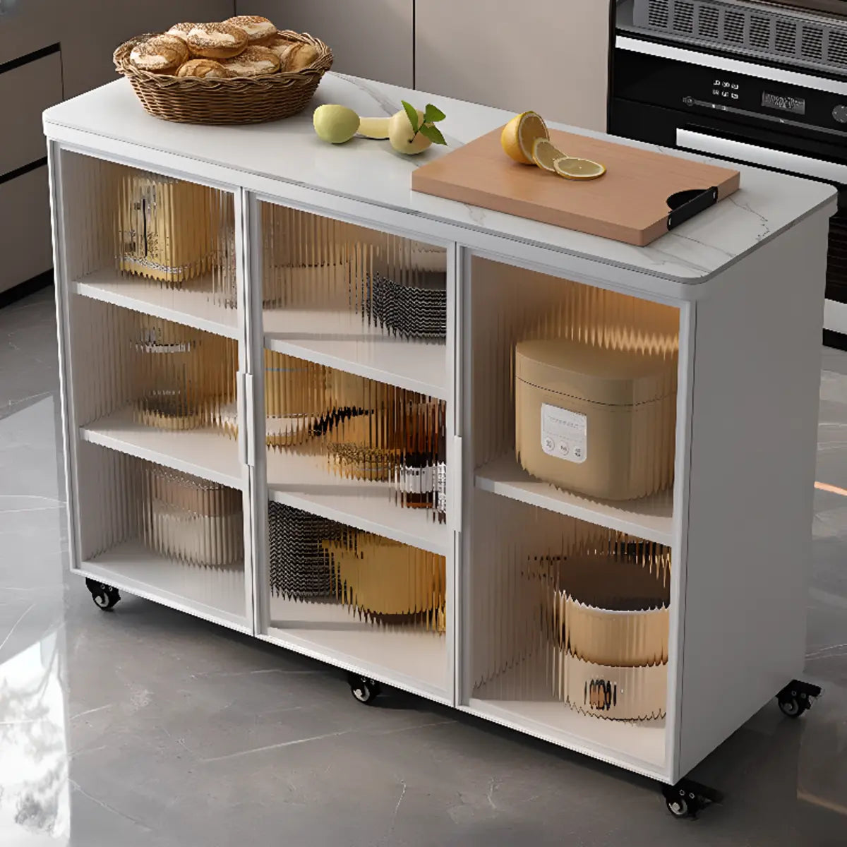 Adjustable Rectangle Stone Grey Kitchen Island Trolley Image - 15