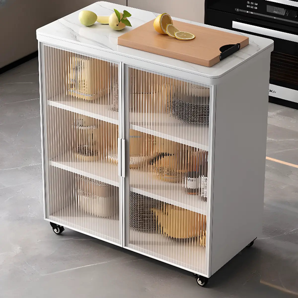 Adjustable Rectangle Stone Grey Kitchen Island Trolley Image - 5