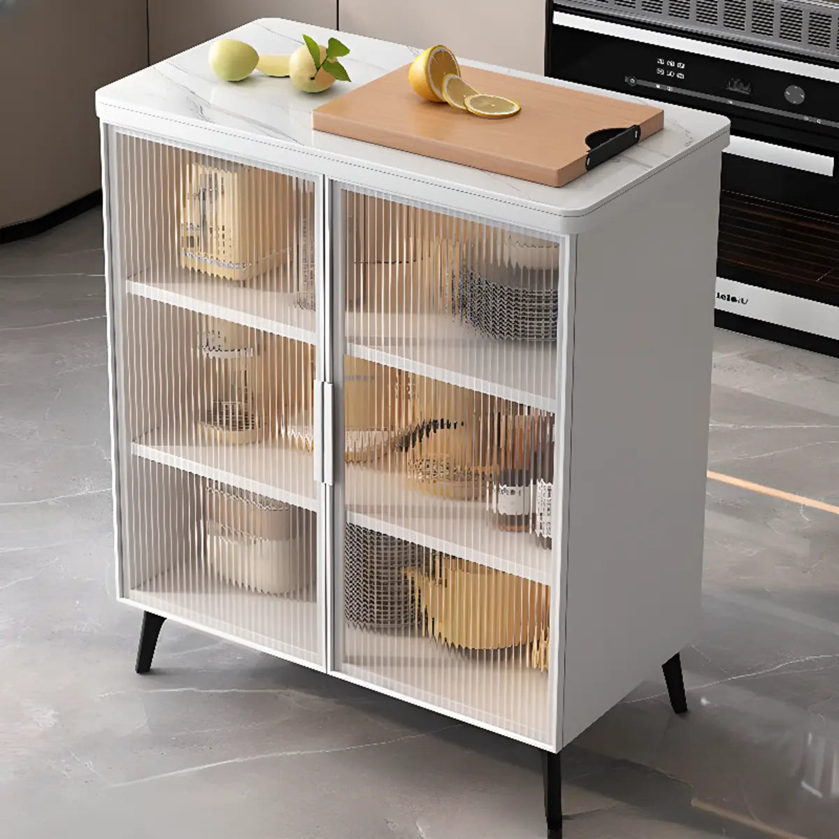 Adjustable Rectangle Stone Grey Kitchen Island Trolley Image - 7