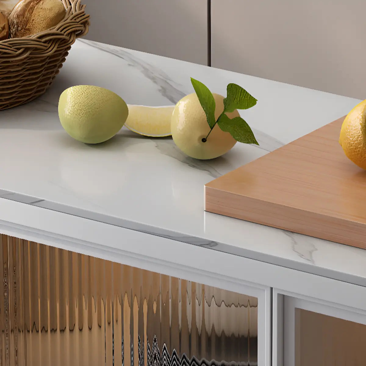 Adjustable Rectangle Stone Grey Kitchen Island Trolley Image - 8