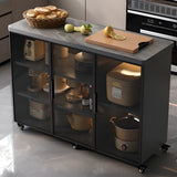 Adjustable Rectangle Stone Grey Kitchen Island Trolley Image - 9