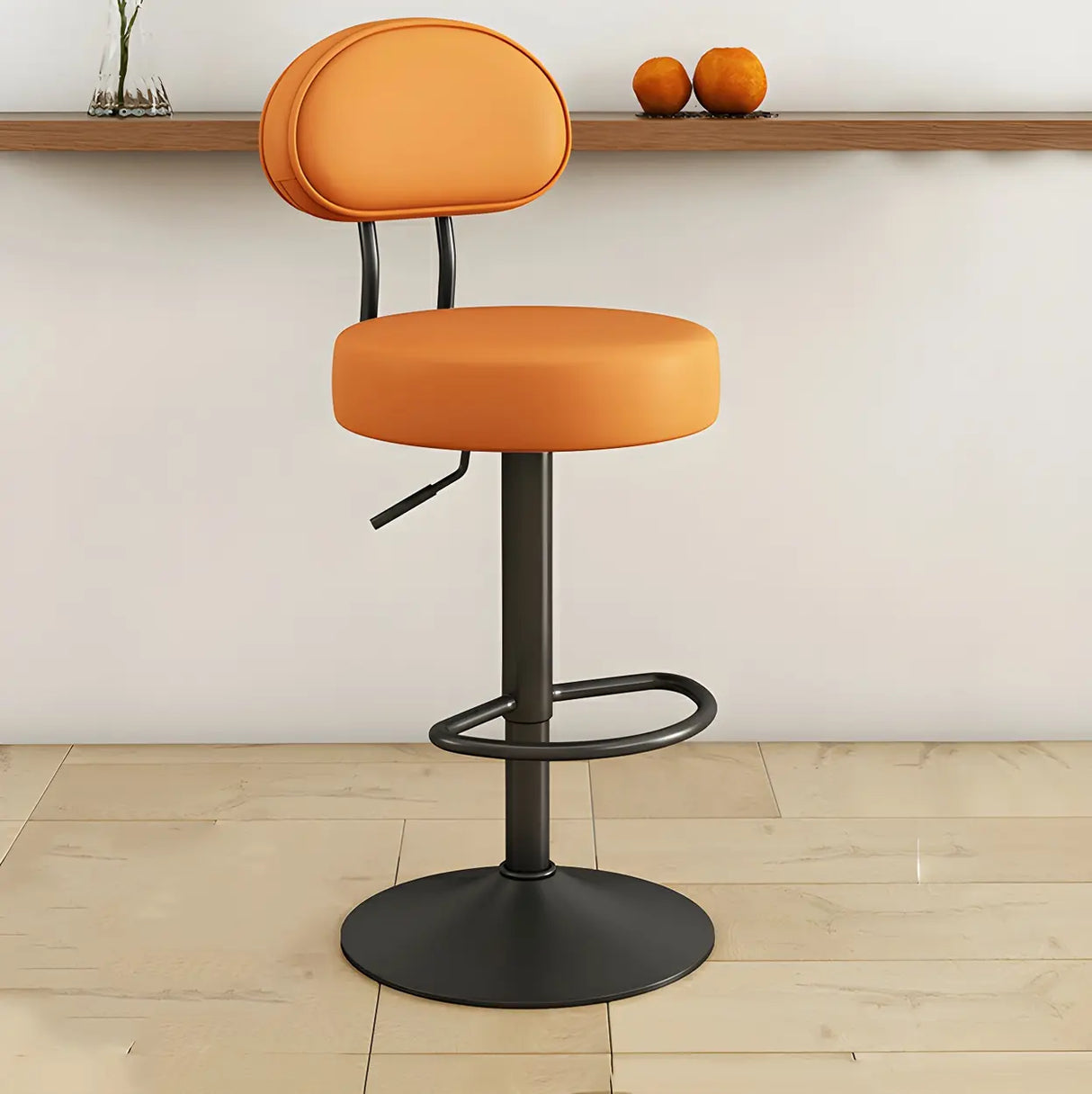 Adjustable Round Leather Backrest Swivel Bar Stool Grey Image - 10