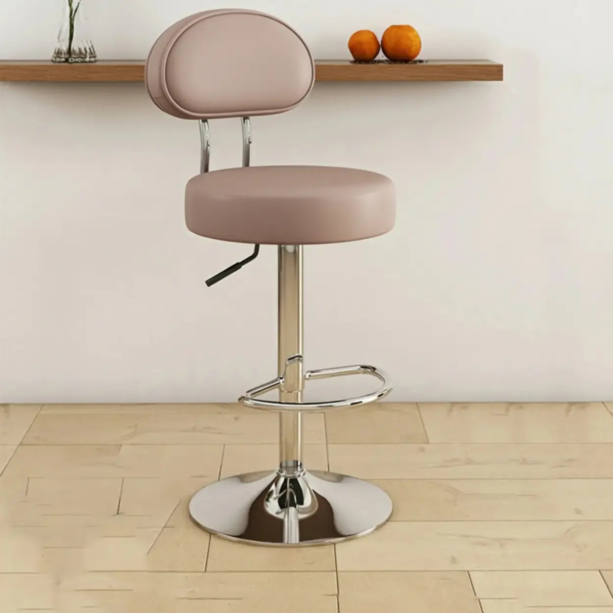 Adjustable Round Leather Backrest Swivel Bar Stool Grey Image - 16