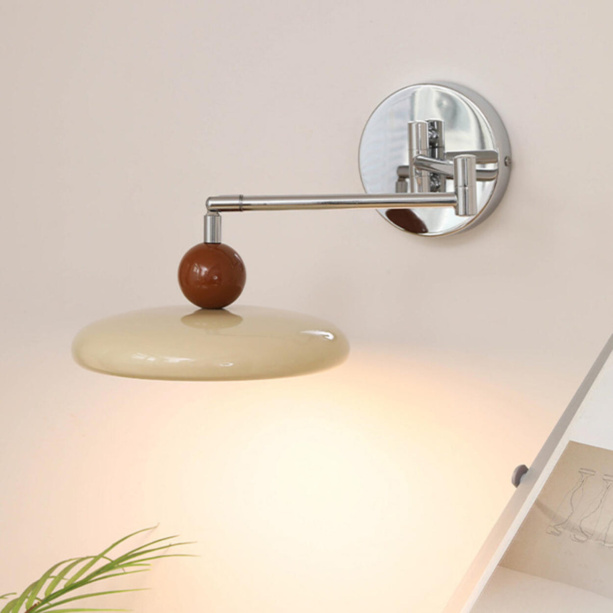 Adjustable Round Metal Bedroom Swing Arm Wall Sconce Image - 8