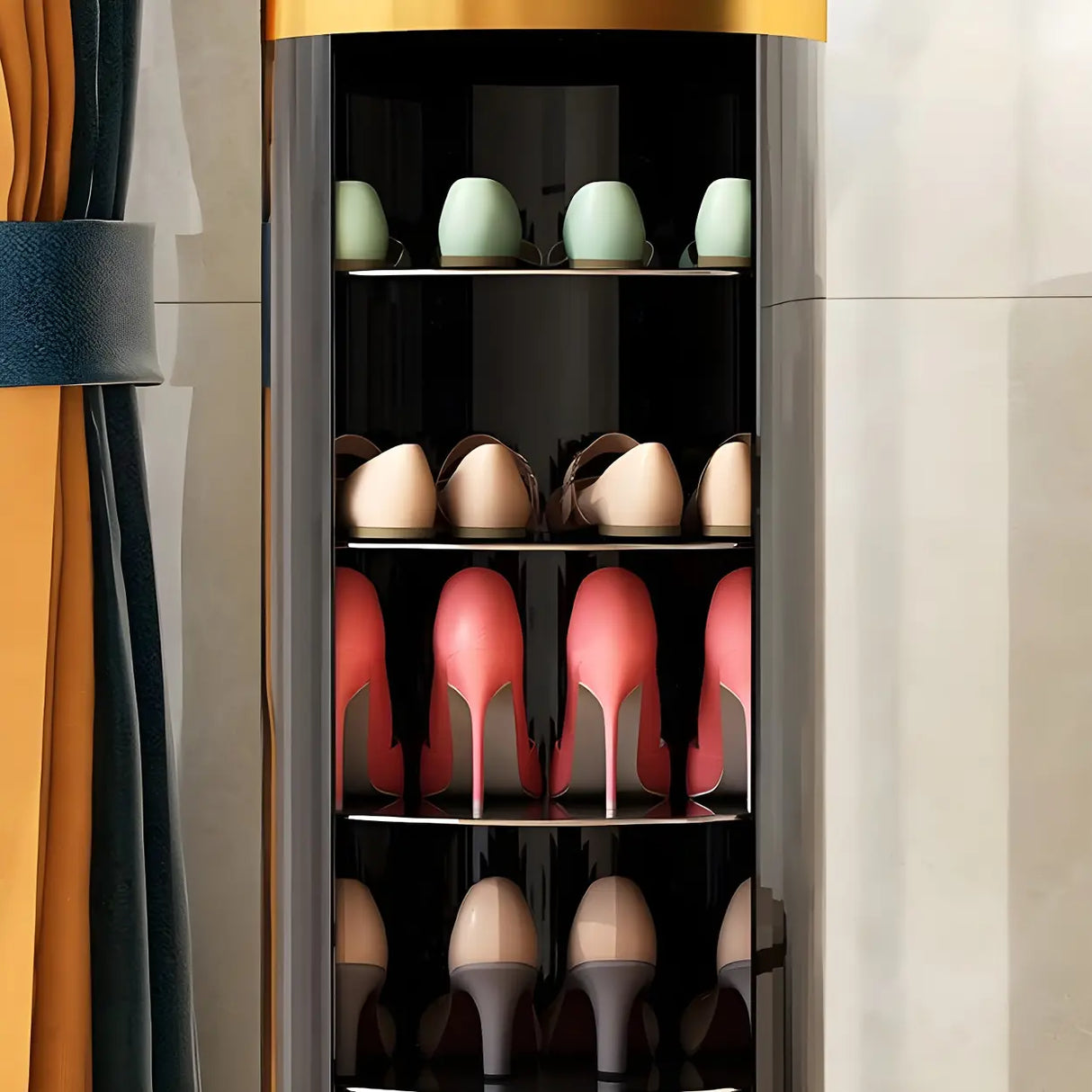 Adjustable Round Metal Corner Black Medium Shoe Rack Image - 12