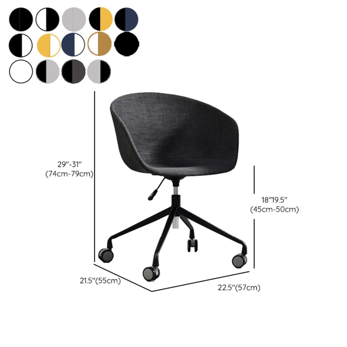 Adjustable Seat Height Ergonomic Fabric Wheels Office Chair 