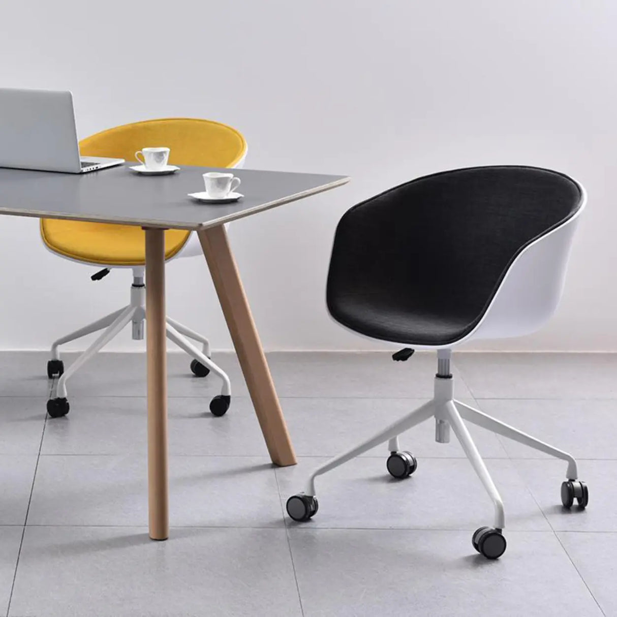 Adjustable Seat Height Ergonomic Fabric Wheels Office Chair Image - 3