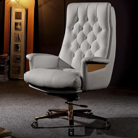 Adjustable Seat Height Tufted Leather Swivel Office Chair Image - 2