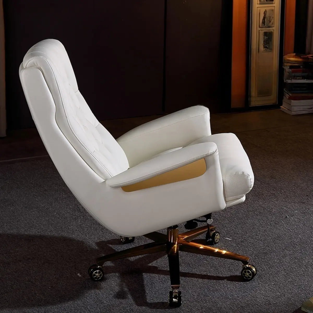 Adjustable Seat Height Tufted Leather Swivel Office Chair Image - 6