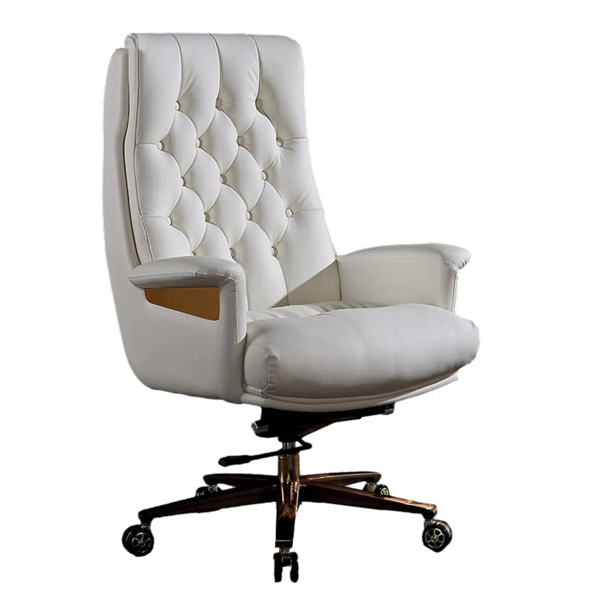 Adjustable Seat Height Tufted Leather Swivel Office Chair Image - 8