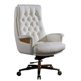 Adjustable Seat Height Tufted Leather Swivel Office Chair Image - 8