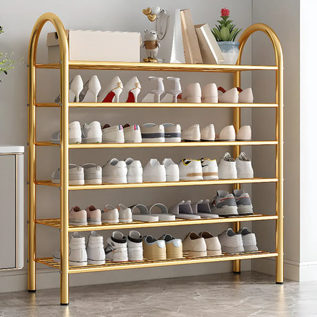 Adjustable Shelves Arched Metal Floor Gold Large Shoe Rack Image - 1