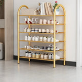 Adjustable Shelves Arched Metal Floor Gold Large Shoe Rack Image - 22