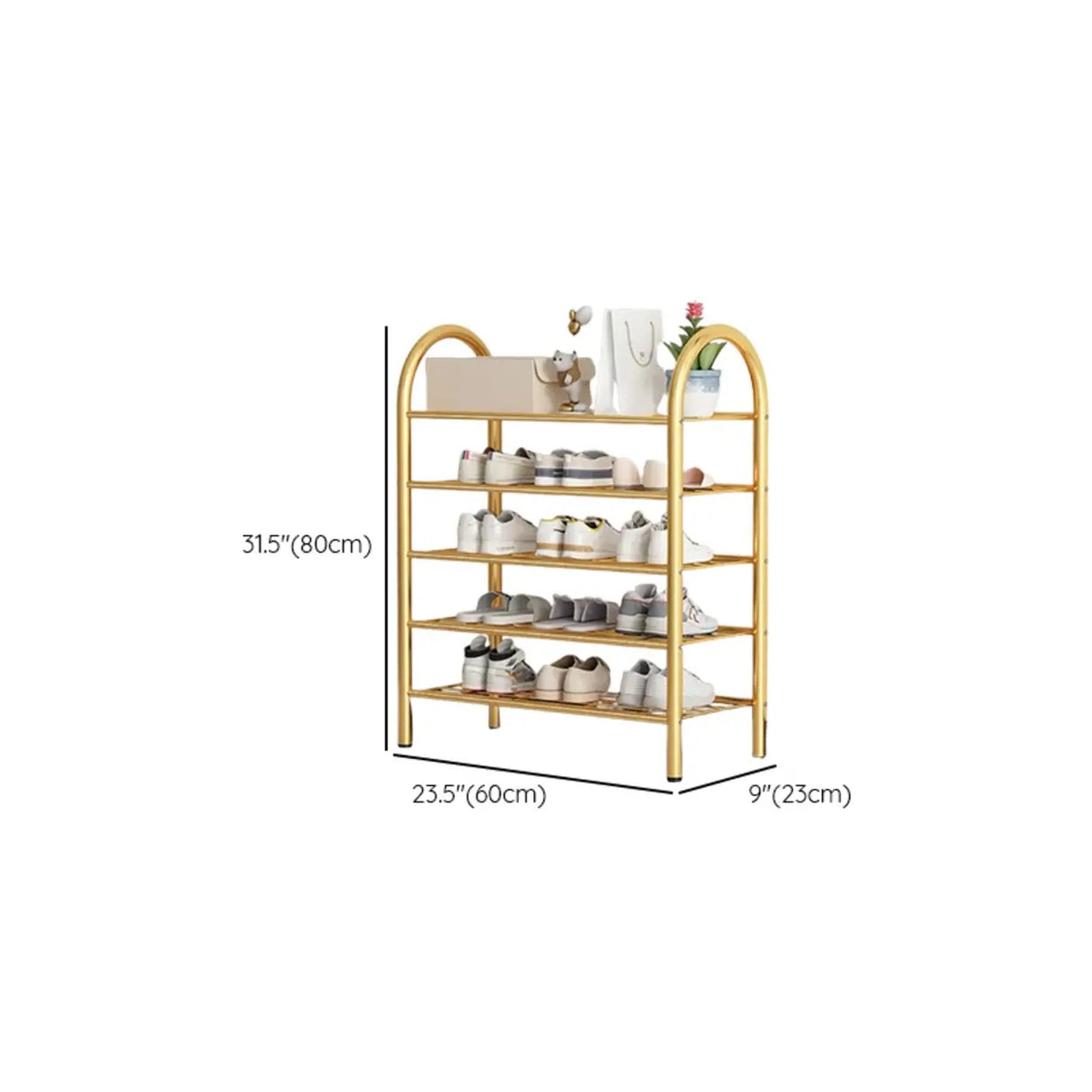 Adjustable Shelves Arched Metal Floor Gold Large Shoe Rack 