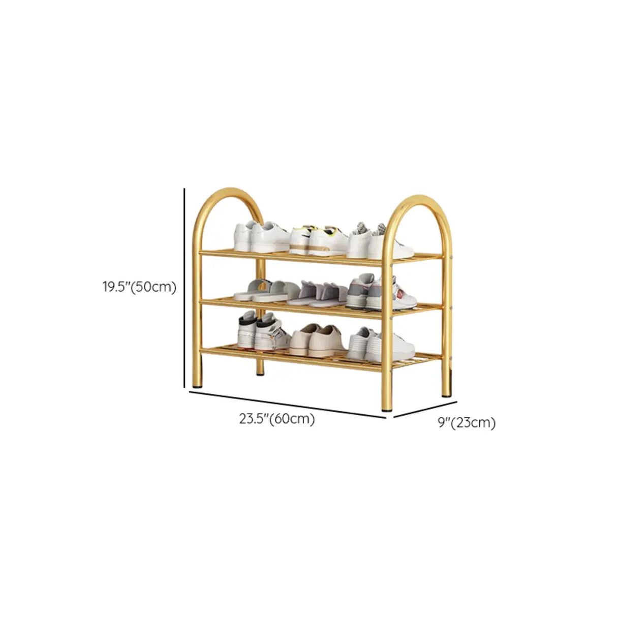 Adjustable Shelves Arched Metal Floor Gold Large Shoe Rack Image - 25