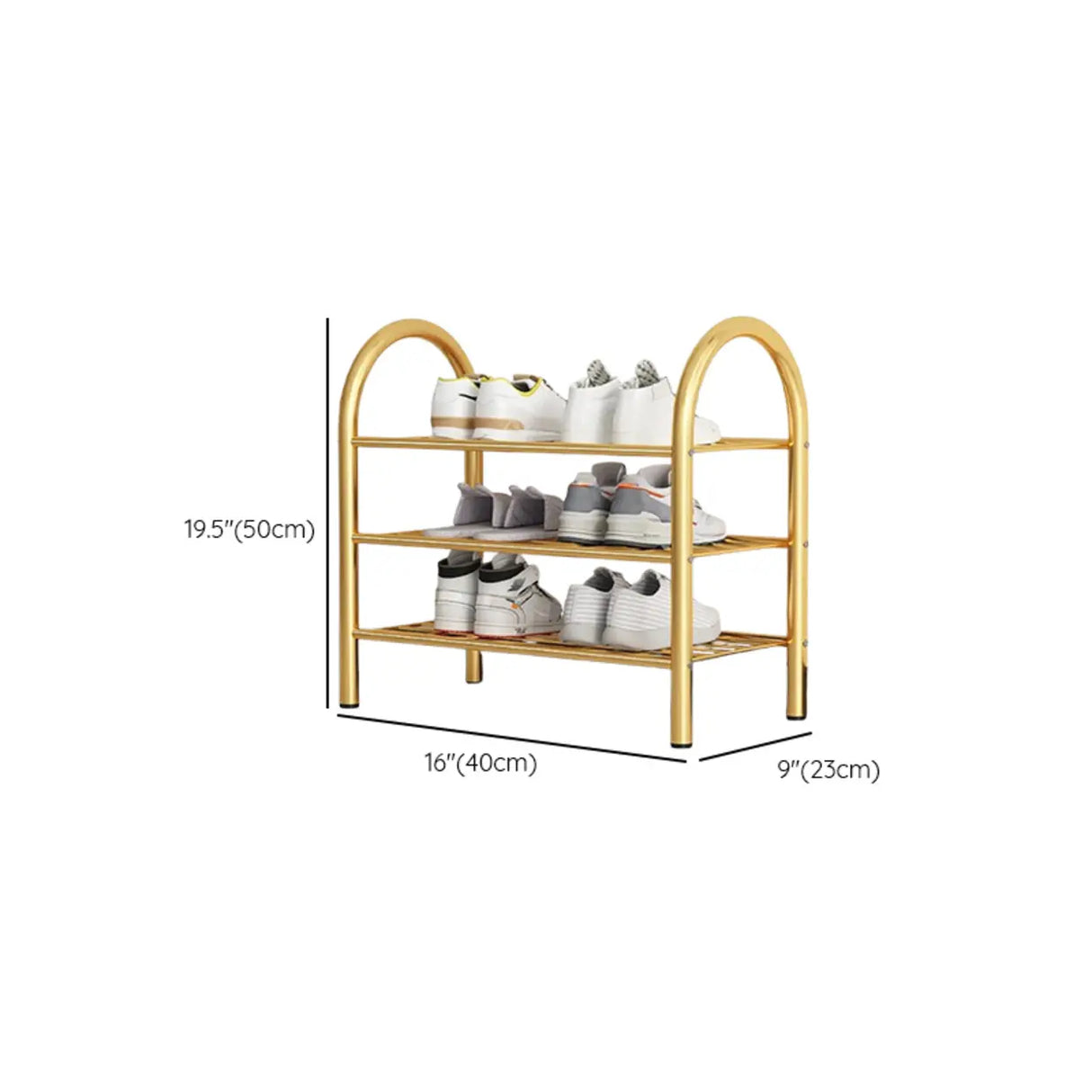 Adjustable Shelves Arched Metal Floor Gold Large Shoe Rack Image - 26