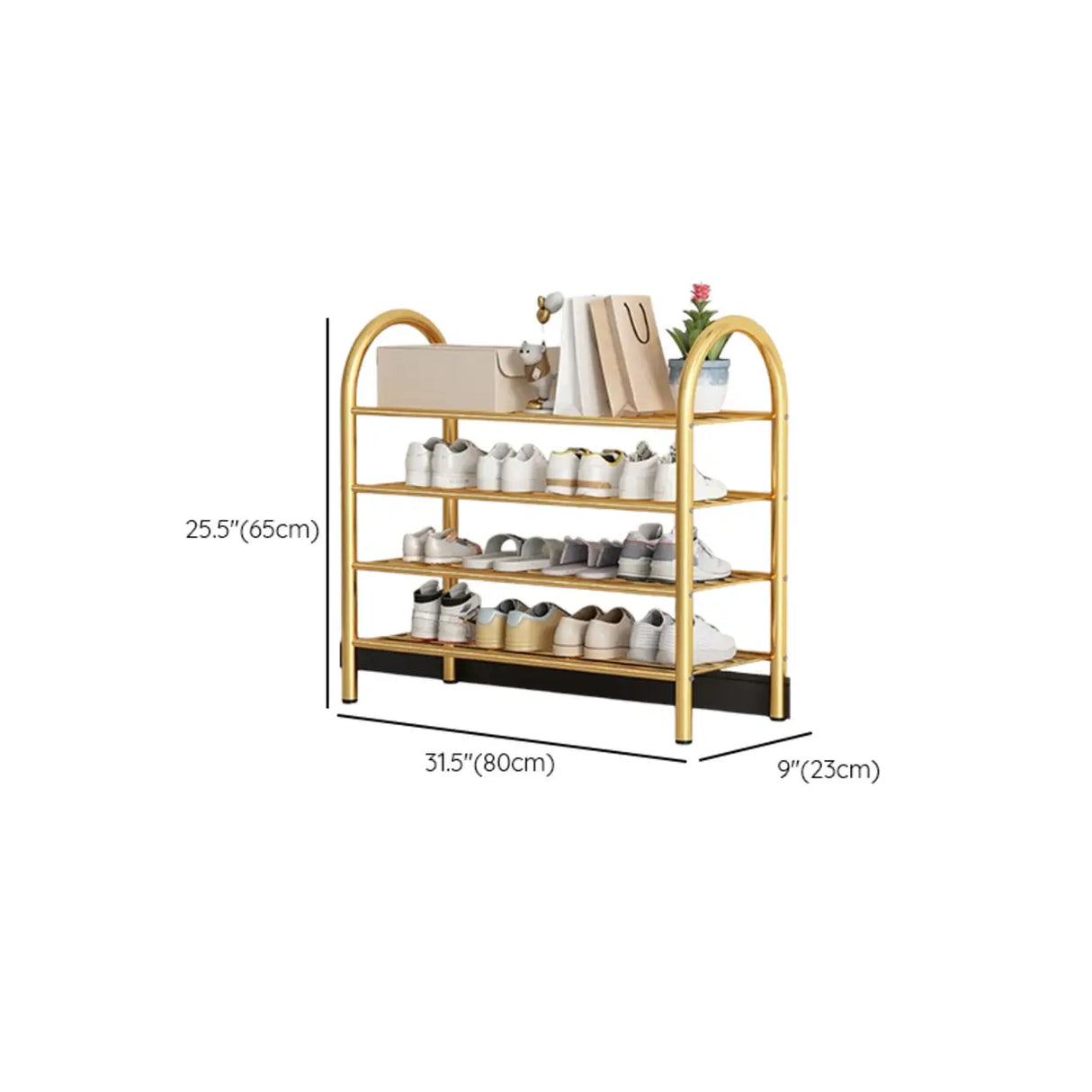 Adjustable Shelves Arched Metal Floor Gold Large Shoe Rack Image - 27
