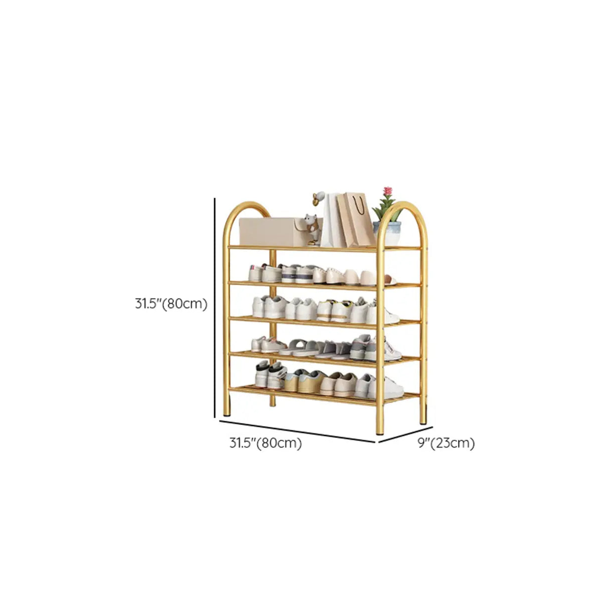 Adjustable Shelves Arched Metal Floor Gold Large Shoe Rack Image - 28