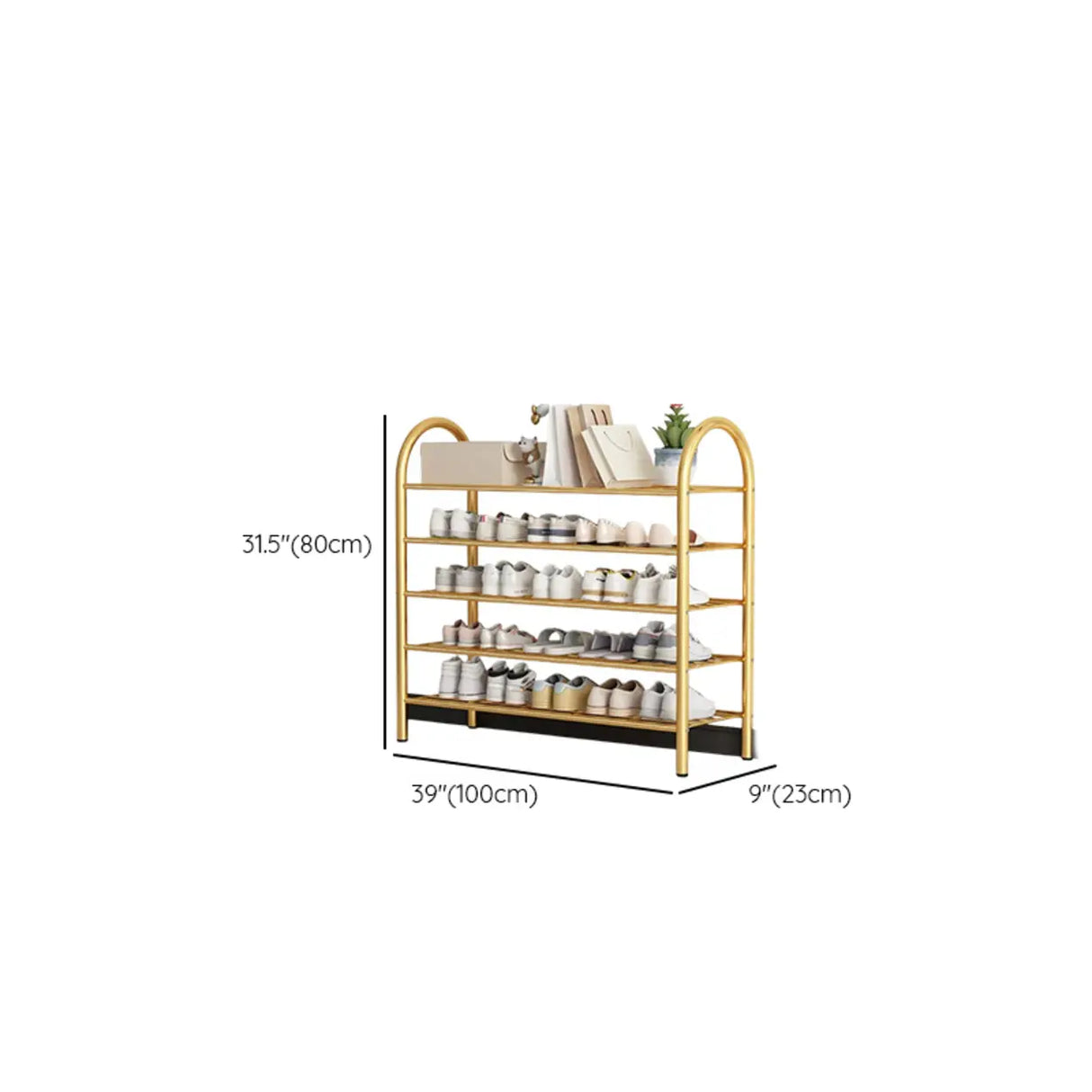 Adjustable Shelves Arched Metal Floor Gold Large Shoe Rack Image - 29