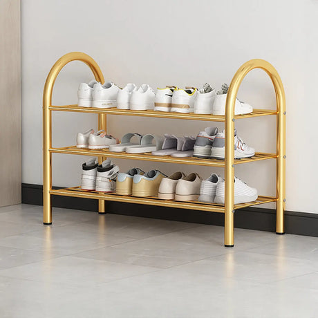 Adjustable Shelves Arched Metal Floor Gold Large Shoe Rack Image - 2