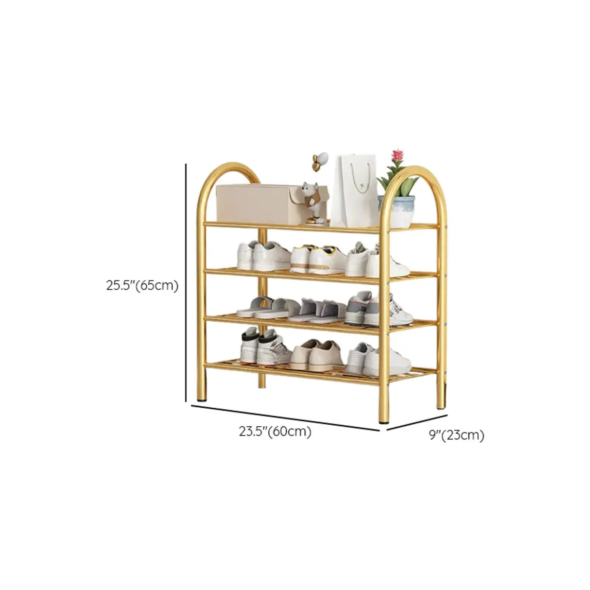 Adjustable Shelves Arched Metal Floor Gold Large Shoe Rack Image - 33