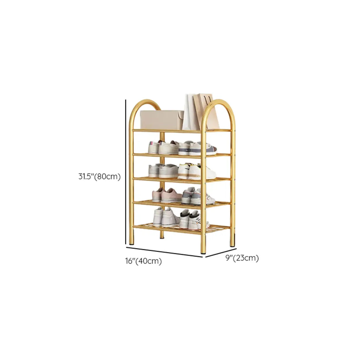 Adjustable Shelves Arched Metal Floor Gold Large Shoe Rack Image - 34