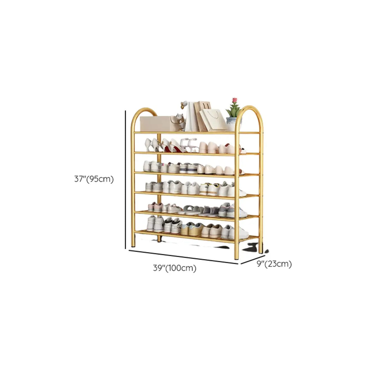 Adjustable Shelves Arched Metal Floor Gold Large Shoe Rack Image - 36