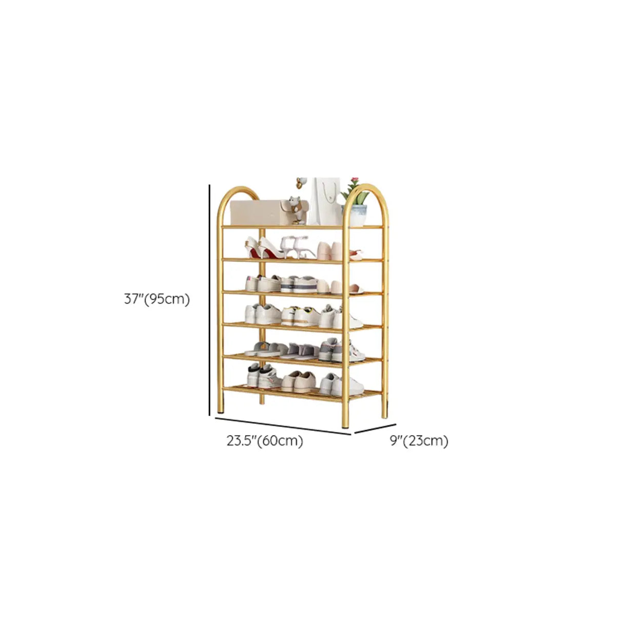 Adjustable Shelves Arched Metal Floor Gold Large Shoe Rack Image - 37