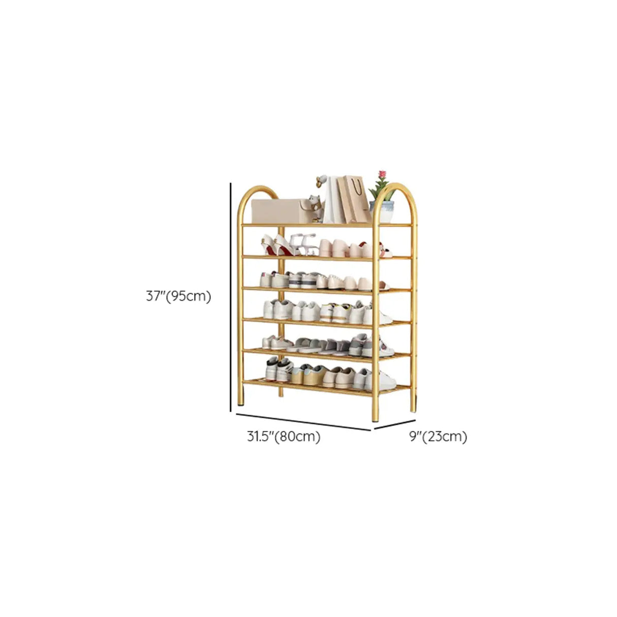 Adjustable Shelves Arched Metal Floor Gold Large Shoe Rack Image - 38
