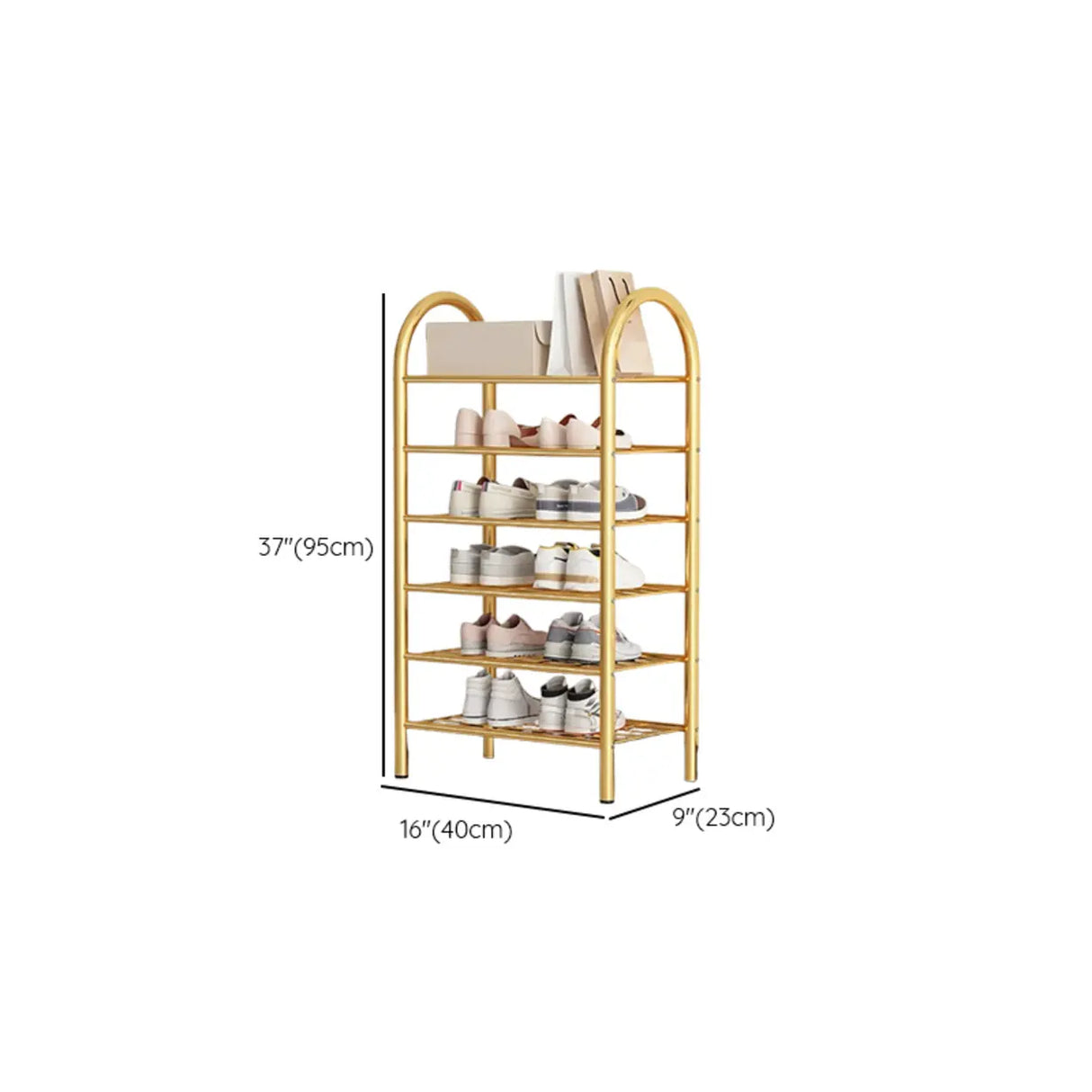 Adjustable Shelves Arched Metal Floor Gold Large Shoe Rack Image - 39