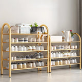 Adjustable Shelves Arched Metal Floor Gold Large Shoe Rack Image - 3