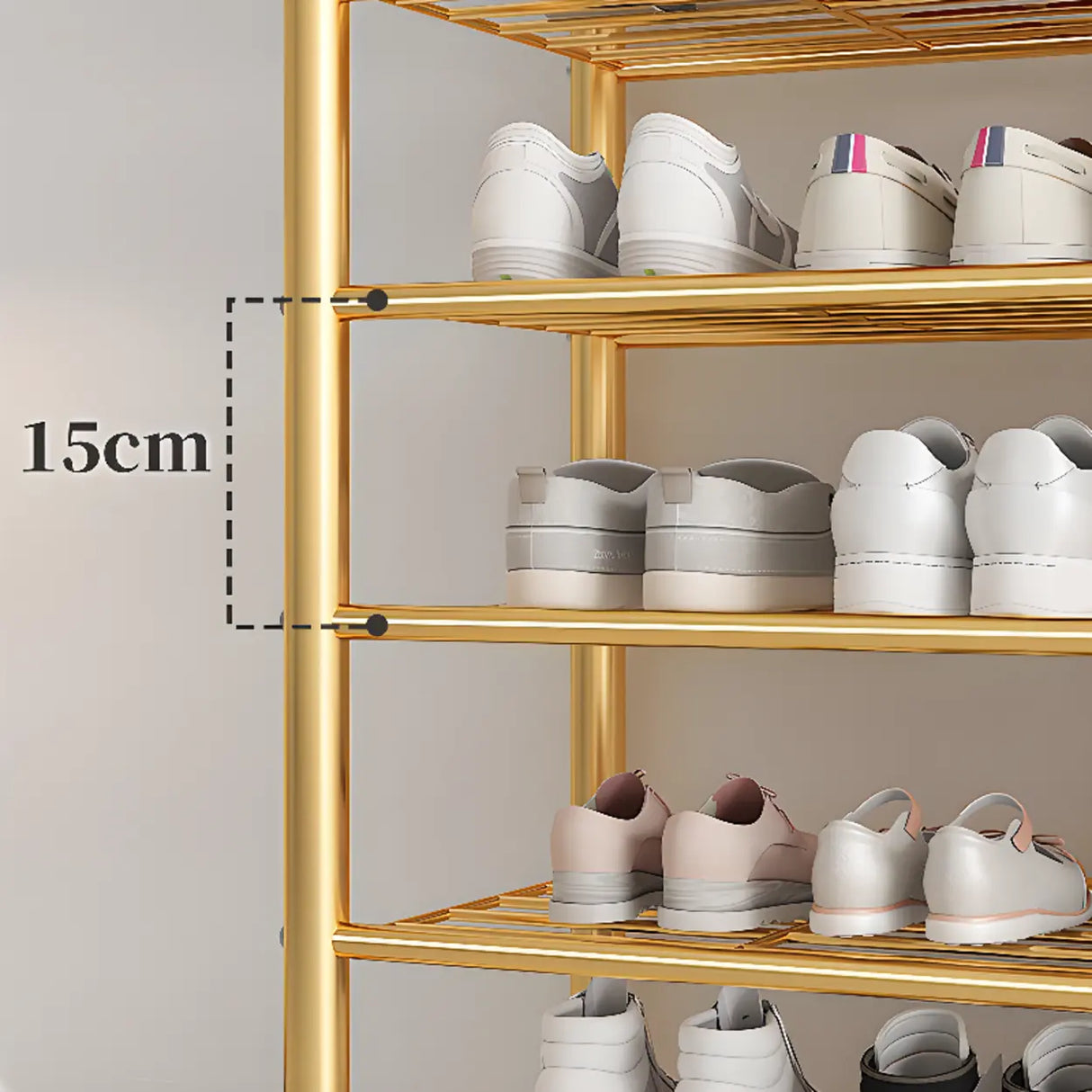 Adjustable Shelves Arched Metal Floor Gold Large Shoe Rack Image - 8
