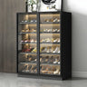 Adjustable Shelves Glass Door Black Large Shoe Cabinet Image - 2